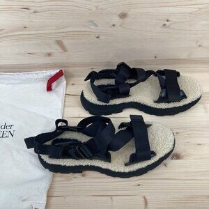 Alexander McQueen Mens Shearling Platform Sandals EU 45 US 12 Tread Straps